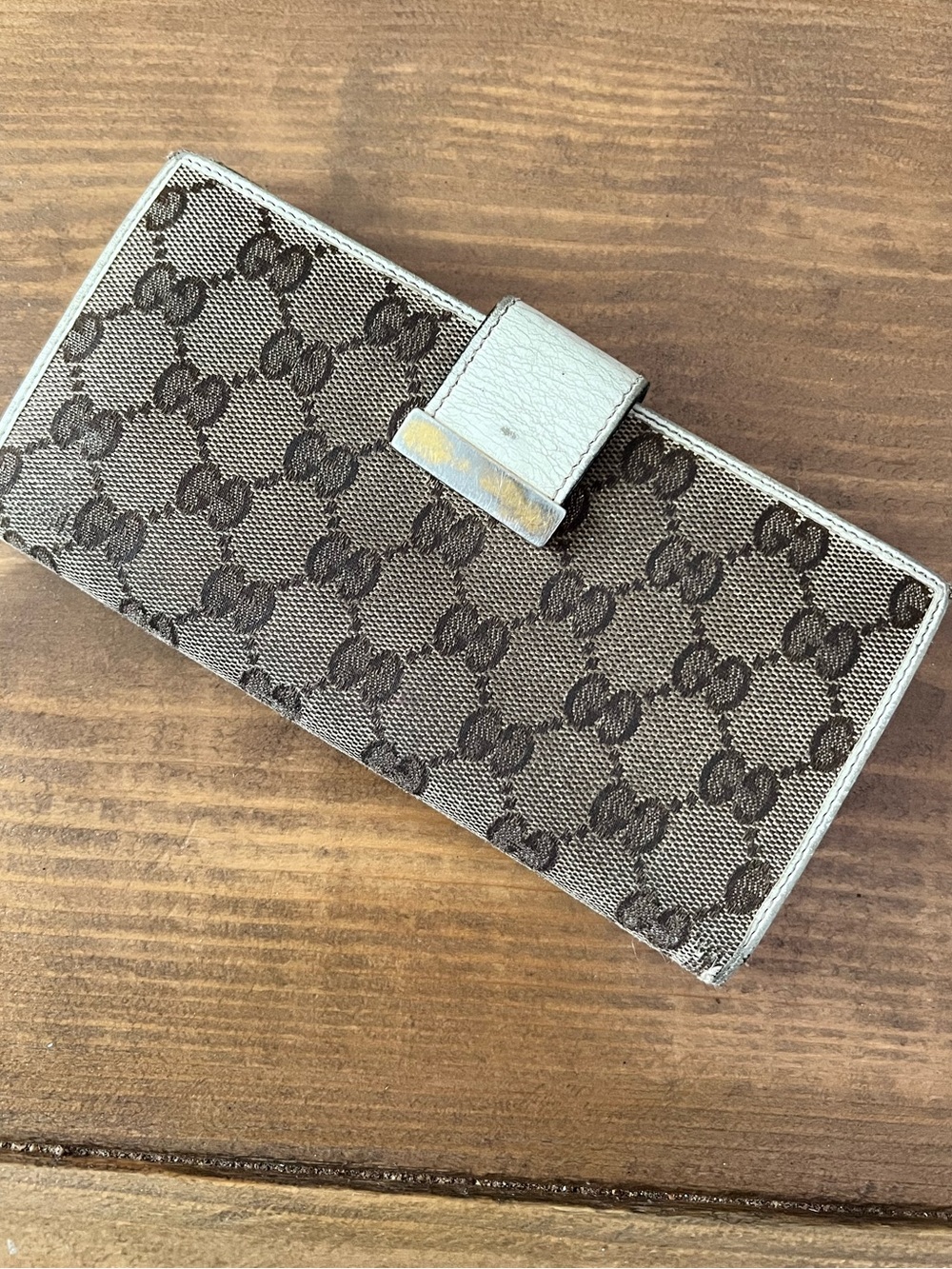 Gucci Brown Monogram Continental Wallet with Cream Trim WELL LOVED